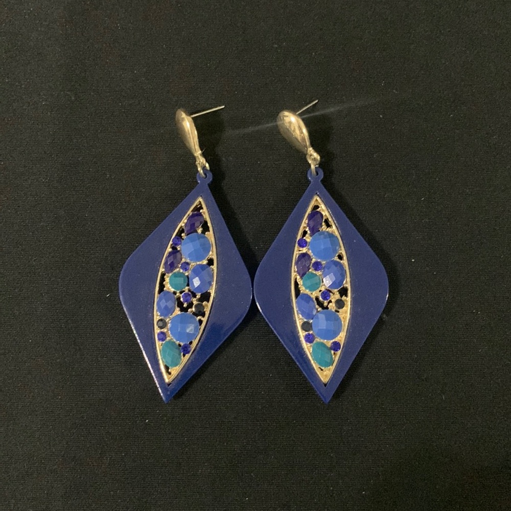 Blue jewel statement earrings